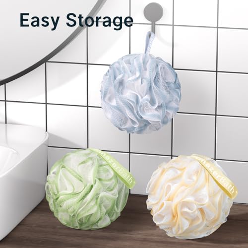 AmazerBath Loofah Sponge, Shower Loofah 60g/PCS - Body Scrubber Loofa Set of 3 Tranquil Tints Trio, Bath Sponge for Men and Women - style: Tranquil Tints Trio