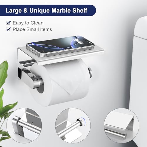 5-Piece Towel Bar Set Polish Chrome Bathroom Hardware Accessories Set Upgraded Toilet Paper Holder with Shelf Towel Holder Set for Bathroom Stainless Steel Wall Mounted - color: Polished Chrome, size: 5-Piece Upgraded Set