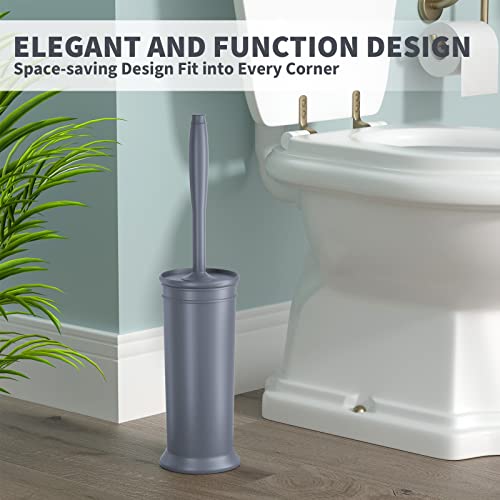 Toilet Brush and Holder 2 Pack, Toilet Bowl Brush with Extra Long Handle, Toilet Scrubber and Covered Holder, Toilet Brushes for Bathroom-Space Saving, Covered Brush, Durable, Deep Cleaning(Grey) - color: Gray