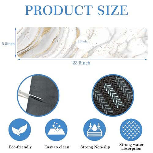 Faucet Mat Splash Guard Platinum Marble, Soft Diatom Mud Material, Strong Water Absorption, Non-Slip,Easy to Clean for Bathroom, Kitchen 23.5"X5.5"