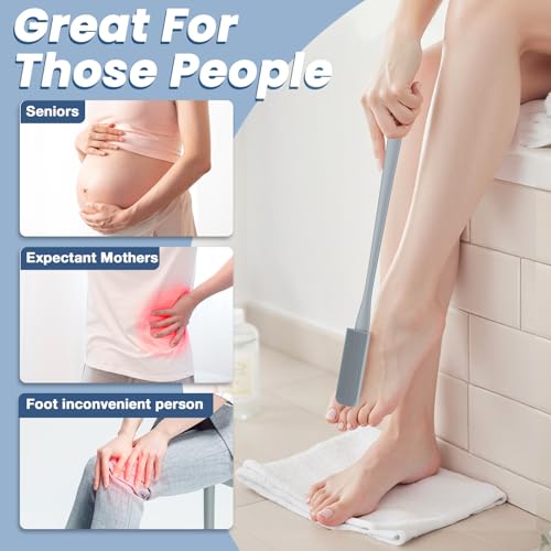 Pack of 3 Silicone Toe Cleaning Brush,Soft Brush Foot Scrubber Long Handle Bathroom Shower Bath Brush Wet and Dry Use for Seniors,Elderly, Men and Women (Grey) - color: Grey