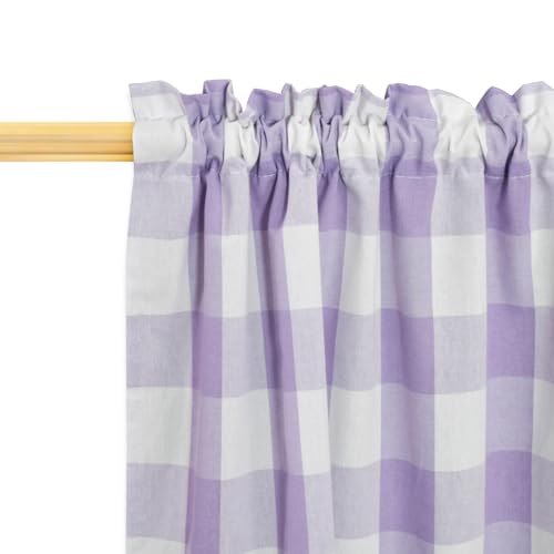 3 Pieces Tier Curtains and Valance Set Buffalo Check Kitchen Tiers Plaid Gingham Rod Pocket Classic Short Small Cafe Curtains Country Farmhouse Cafe Bathroom 54"x18"/27"x30" Lilac & White - color: Plaids Lilac&white, size: 27"W x 30"L (Pack of 3)