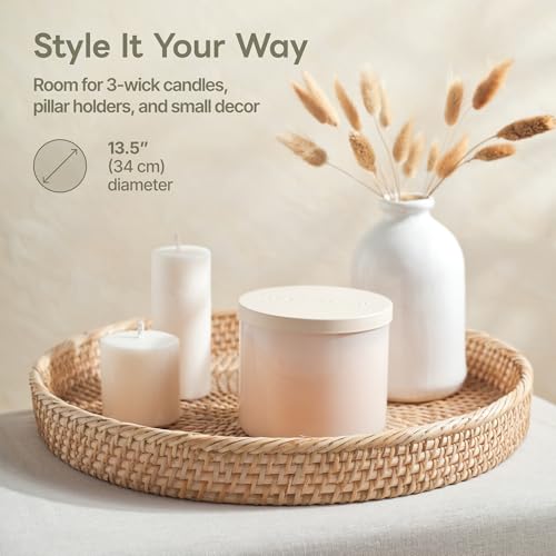 Round Rattan Tray 13.5" — Hand-Woven Wicker Tray for Home Decor (Natural Rattan Color) - color: Natural, size: 13.5"