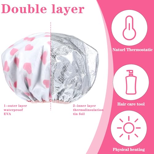 2 Pcs Deep Conditioning Heat Cap, Waterproof Reusable Hair Mask Cap, Double Layer Shower Steam Caps for Hair Dyeing, Perming, Long Thick Hairs Care