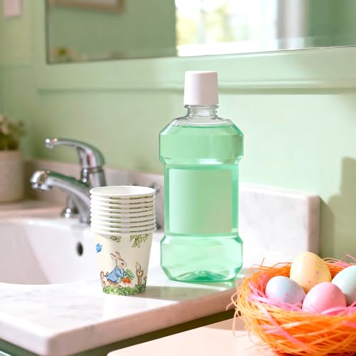 WRAPAHOLIC 3oz Easter Paper Cups - 100 Pack Disposable Bathroom Cups with Garden Hop Rabbit Design, Small Mouthwash Cup for Toothbrush Rinse, Bathroom, Easter, Baby Shower and Party - color: Easter - Green Garden Hop Rabbit