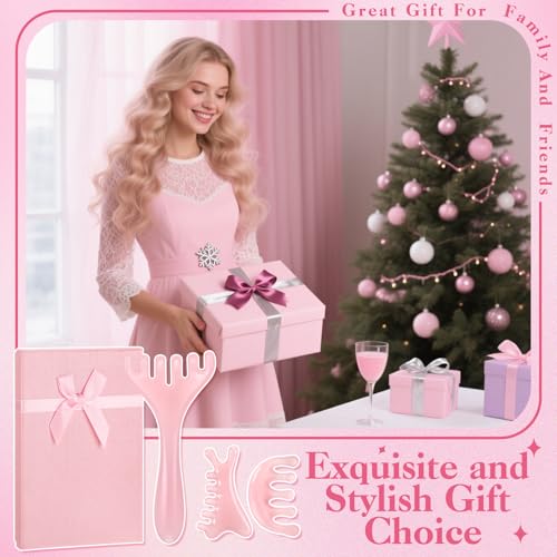 ProSuites 3Pcs Scalp Massage Tool for Head Massager Tool Pink Resin Gua Sha Comb for Relaxation Christmas,Stocking Stuffs - color: Pink
