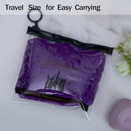 SubSahara Authentic African Net Sponge - 2 Pack Exfoliating Bath & Shower Loofah Sponge for Body & Face, Gentle Scrubber for All Skin Types, Travel, Durable (Deep Purple & Iavender Purple) - color: Deep Purple & Iavender Purple