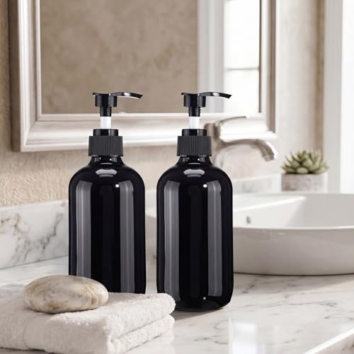 Tanlade 24 Pcs Glass Pump Bottle Dispenser 4 oz Travel Bottles with Pump Refillable Glass Containers for Toiletries Lotion Liquid Soap Shampoo Essential Oils Cosmetic Travel Accessories(Black) - color: Black
