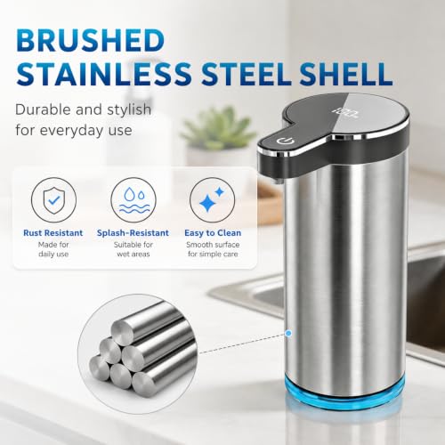 Automatic Foaming Soap Dispenser, Touchless Rechargeable Soap Dispenser for Kitchen & Bathroom, Stainless Steel, 4 Adjustable Foam Levels, USB-C, Waterproof, 12oz/350ml(Stainless Steel Foam) - color: St-01 Foam Gray