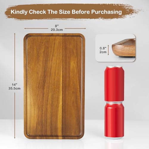 Acacia Wood Bathroom Vanity Tray, 14 Inch Wooden Decorative Tray for Toilet Tank, Kitchen Counter, Coffee Bar, Makeup, Perfume, Candles, Snacks and Home Decor - size: 14 Inch
