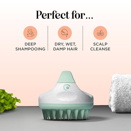 Hair Shampoo Brush and Scalp Exfoliator - In Shower Scalp Scrubber for Dandruff Removal & Growth Stimulator for Wet or Dry Hair - Soft Silicone Scalp Massager Made with Recycled Wheat Straw - Green - color: Green
