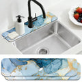 2 Pcs Kitchen Sink Splash Guard Faucet Mat Marble Texture Faucet Mat for Sinks Absorbing Drying Mats for Kitchen Bathroom, 23.6x5.5inch - color: Marble Texture Pattern