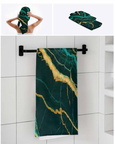 Marble Emerald Green Bathroom Towel Set,Microfiber Bath Kitchen Beach Hand Dish Towels Set,Modern Abstract Gold Art Quick Dry Luxury Soft Decorative Towels+Set Clearance Prime Bulk Accessories Decor