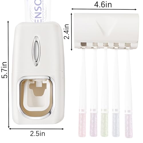 Toothbrush Holder and Toothpaste Dispenser Set, Automatic Toothpaste Squeezer Dispenser, Dispenser Toothpaste Squeezer Kit, Wall Mounted Bathroom Accessories (White) - color: White