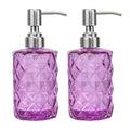 12Oz Purple Soap Dispenser Bathroom - 2 Pack, Clear Glass Hand Soap Dispensers with Stainless Steel Pump, Refillable Dish Soap Dispenser for Kitchen, Countertop Soap Dispensers - color: Diamond Purple（2-pack）