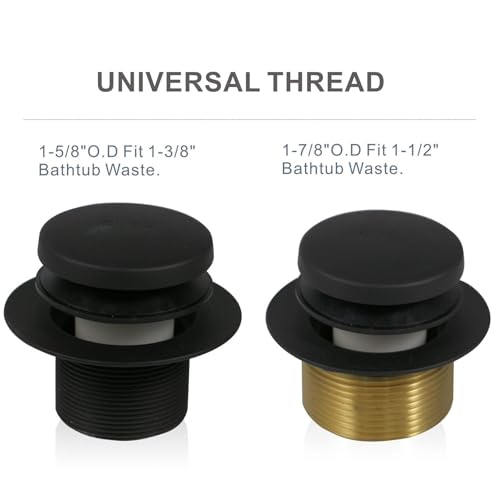 HIDROP Matte Black Toe Touch Tub Drain Trim Kit, 1-Hole Overflow Faceplate | Tip Toe, Stainless Steel Bathtub Drain, Universal Fine/Coarse Thread fit 1-3/8" or 1-1/2" Tub Drain, Tub Drain Replacement - color: Black, style: 1 Hole