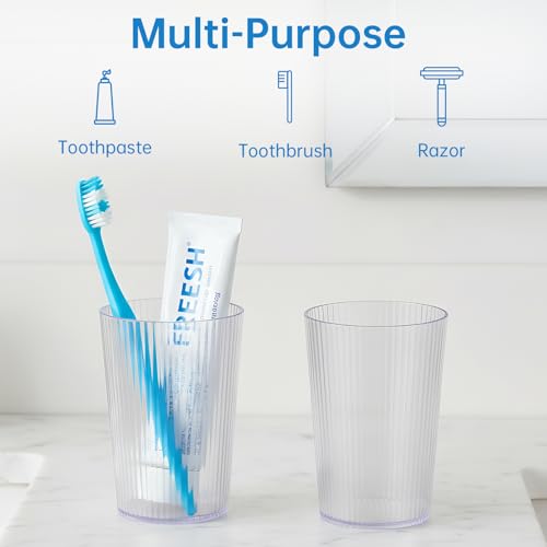 NiHome Toothbrush Holders for Bathrooms 3 Pcs, Plastic Reusable Bathroom Tumbler Toothbrush Cups, 13.5oz Unbreakable Mouthwash Cups Easy to Clean (Striped Clear) - color: Striped Clear