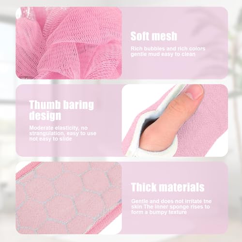 Back Scrubber Set, 3Pcs Bath Gloves and Shower Loofah Sponge for Body Scrub and Daily Shower Cleaning(Light Pink) - color: Light Pink