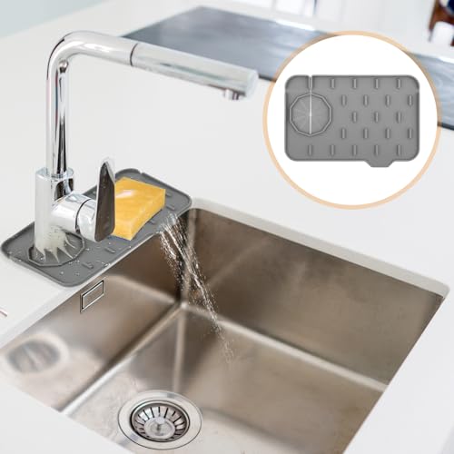 Silicone Faucet Handle Drip Faucet Mat for Kitchen Sink Slope Water Draining Mat Sink Protector Kitchen Sinks Splash Guard Silicone Sponge Holder Soap Dish Pad Tray Draining Mats