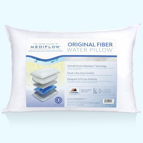 Mediflow Fiber Water Pillow - Adjustable Bed Pillow for Neck Pain Relief, Ideal for Side, Back, and Stomach Sleepers, Clinically Proven for Comfort and Support (4 Pillows) - size: Family Pack (4 Pillows)
