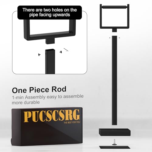 Black Toilet Paper Holder Stand，Stainless Steel Toilet Paper Holder Free Standing，Stable Weighted Base Floor Tissue Roll Holder for Bathroom，Modern Pivoting Toilet Paper Stand - color: Black