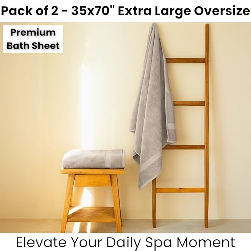 SALBAKOS 2-Piece 100% Turkish Cotton Extra Large Bath Towel 35x70 inch | Premium Hotel Quality Bath Sheet Towels | Thick, Soft, Absorbent, Oversized Bath & Beach Towels (Silver, 2 Bath Sheets) - color: Silver, size: 2 Bath Sheets