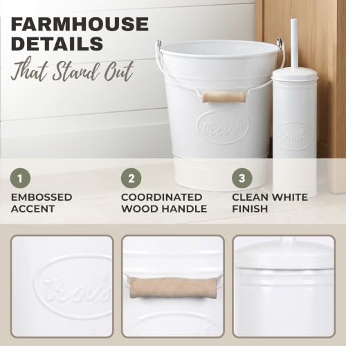 Autumn Alley Rustic Farmhouse White Bathroom Trash Can and Toilet Brush Set – Bathroom Accessories for Modern Farmhouse Charm, White Trash Can with Toilet Brush and Holder, 2 Gal. Capacity - color: White