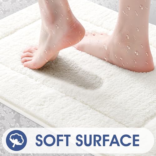 IM HOME Bathroom Rugs Sets 3 Piece Cream White, Ultra Soft Thick Plush Fluffy Microfiber Absorbent Bath Mat, Non-Slip Backing, Machine Washable Bath Mats for Bathroom Floor, Tub, Toilet and Shower - color: Cream White, size: 24"x17"+48"x20"+U Shape 24"x20