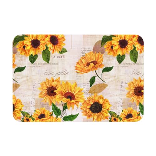 Sunflower Flowers Bath Mat Rugs 15.7x23.6 in, Retro Floral Diatomaceous Earth Bathroom Rug Rubber Non-Slip Absorbent Bathroom Mat for Bathroom Kitchen Floor, Tub and Shower Sink - color: Sunflowers