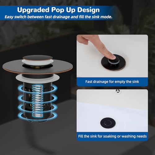 Hibbent Upgraded 3 in 1 Bathroom Sink Drain Strainer, Universal Pop Up Stopper with Removable Stainless Steel Filter Basket Hair Catcher, Sink Plug for 1.1''~2.36'' Basin, Oil-Rubbed Bronze - color: Oil-rubbed Bronze