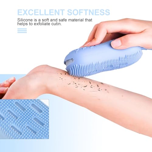 Silicone Bathing Brush 2pcs Set Double-Sided Body Scrubber Gloves Blue for Adults Bathroom Massage and Deep Cleaning Bath Accessories