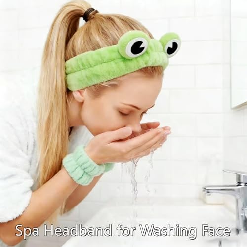 7 Pcs Spa Set, Facial Spa Headband and Wristband Set, Skincare Headband, College Style Girl Gift, Hair Accessories for Women and Girls (Green) ﻿ - color: Green