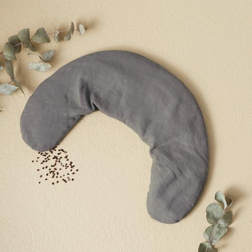 Bucky Linen Hot & Cold Neck Pillow, Natural Buckwheat Filling, Gray, 25x6.5-inch - color: Gray