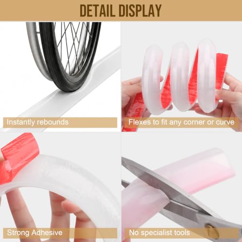 138in Shower Threshold Water Dam, Self-Adhesive Silicone Water Barrier for Wet/Dry Separation, Collapsible Seal Strip for Walk-In Showers, Bathtubs, Kitchen Sinks, Wheelchair Accessible Ramp Design - color: transparent, size: 3.5 m / 138 in