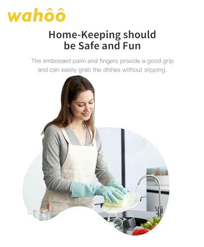 LANON Protection wahoo Skin-Friendly Dishwashing Cleaning Gloves, Dishwashing Kitchen Gloves with Cotton Flocked Liner, Non-Slip, Surf Spray, Large - size: Large (Pack of 1)