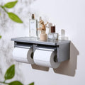 Silver Wall Mounted Toilet Paper Holder with Shelf, Double Post Toilet Paper Holder, Modern Silver Toilet Paper Holder with Phone Shelf for Residential & Commercial Bathroom - color: Abs Silver&silver, size: Full