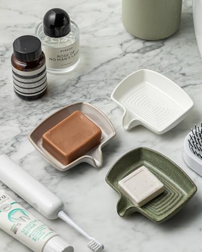 Self Draining Soap Dish, Ceramic Drain Soap Holder Waterfall Design Soap Saver for Shower, Bathroom, Sink, Kitchen and Countertop, Keeps Dry, Green - color: Green, size: Rectangular