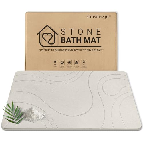 Stone Bath Mat Quick Dry Diatomaceous Earth Bath Mat Non-Slip Shower Stone Bathmat Super Absorbent Water Diatomite Bathroom Floor Pad, Natural, Esay to Clean, 23.6 x 15.4 (Flow Line-Beige) - color: Flow Line-beige