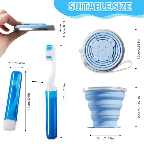 Toothbrush Travel Case, Travel Toothbrush Silicone Collapsible Toothbrush Cup, Travel Toothbrush Set Suitable for Business Camping Travel or Daily Use (Blue) - color: Blue