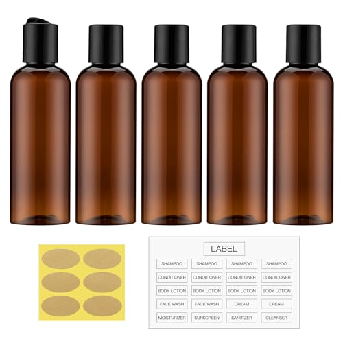 Travel Bottles for Toiletries 3.4 oz - Travel Size Containers for Shampoo Plastic - Small Empty Lotion Squeeze Bottle for Liquid TSA Approved - Leak Proof Mini Conditioner Refillable Amber 100ml - color: Amber