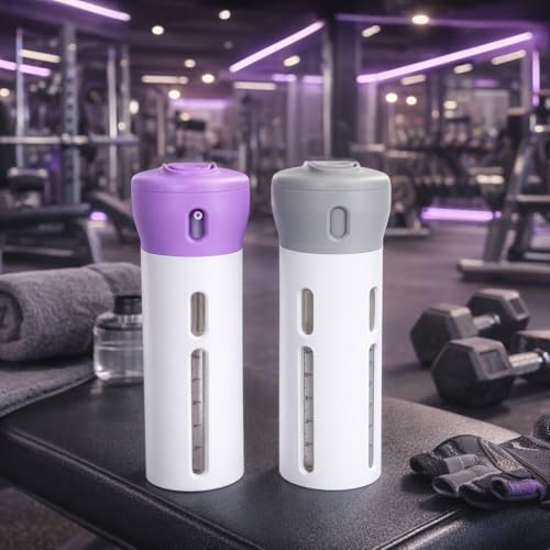 Travigo 4-in-1 Travel Dispenser Bottle Set, TSA Approved, Leak Proof, Reusable 1.4 oz. (40 mL) Toiletry Containers for Shampoo, Conditioner, Soap, Lotion, Skincare (2 Pack, Purple & Gray) - color: 2 Pack (Gray Purple)