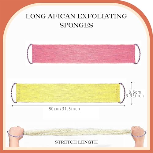 African Net Sponge Authentic - 3 Pcs Exfoliating Net Sponge with Mit Engmaschigem Design for Body & Back Scrubber, 31.5-Inch Long Bath Sponge for Shower, Skin Smoothing Washcloth (Pink, Yellow, White) - style: light