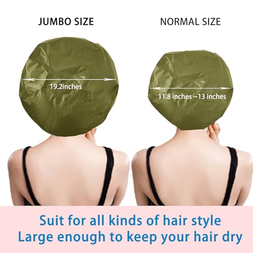 Extra Large Shower Cap 2 PCS Waterproof Shower Caps for Women, Super Jumbo Shower Cap, Reusable Super Large Bath Caps Hair Cap for Long Thick Curly Hair, Locs, Twist Braids - Green + White - color: Green + White