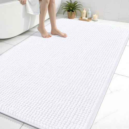 Arotive Bathroom Rugs 70" x 46", Ultra Soft Absorbent Chenille Bath Rugs, Rubber Backing, Machine Washable Bath Mats for Bathroom Floor, Tub and Shower, Home Decor Accessories, White - color: White, size: 70" X 46"