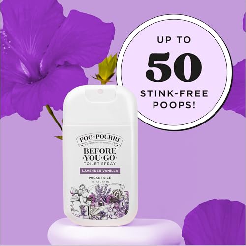 Poo-Pourri Before-You-Go Pocket Toilet Spray, Travel Essentials, Lavender Vanilla, 1 Fl Oz, Up to 50 Uses, On-The-Go Bathroom Odor Deodorizer with Essential Oils, TSA Approved Size - size: 1 Fl Oz (Pack of 1)