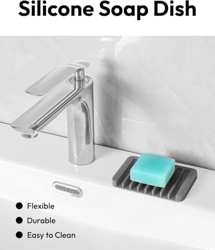 Self Draining Soap Dish for Shower, Silicone Soap Dish for Kitchen Sink, Bathroom Sink (3, Dark Gray, S(3.1"×4.5"))
