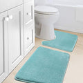 H.VERSAILTEX Bath Mat Set Flannel Velvety Luxury Extra Soft Absorbent Non Slip Bathroom/Bedroom Rugs (Curved Set 20"x 32" Plus 20"x 20"U, Eggshell Blue) - color: Eggshell Blue, size: 20" x 32" Plus 20" x 20" U