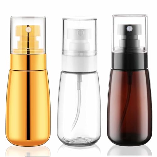 Cosywell Travel Spray Bottle TSA Approved 3 Pack 2oz 60ml Leak Proof Fine Mist Spray Bottle Empty Plastic Refillable Containers for Hair Perfume Toners Rose Water Cosmetics(Brown+Clear+Glod) - color: Brown+Clear+Gold, size: 2 oz