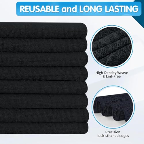 20 Pack Black Microfiber Cleaning Cloth, Lint-Free Car Wash Towels, All-Purpose Absorbent Cleaning Rags for Housekeeping, Dust Cloth for Office, Mechanic, Automotive - color: Black