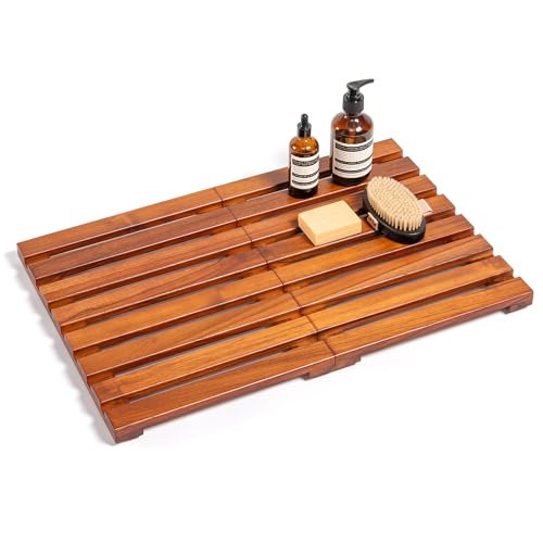 Premium Teak Shower Mat - 24" x 16" Non-Slip Wooden Bath Mat for Bathroom Floor, Fast-Drying Spa-Style Solid Wood Duckboard, Indoor & Outdoor Use - size: 24" x 16" (Rectangular)